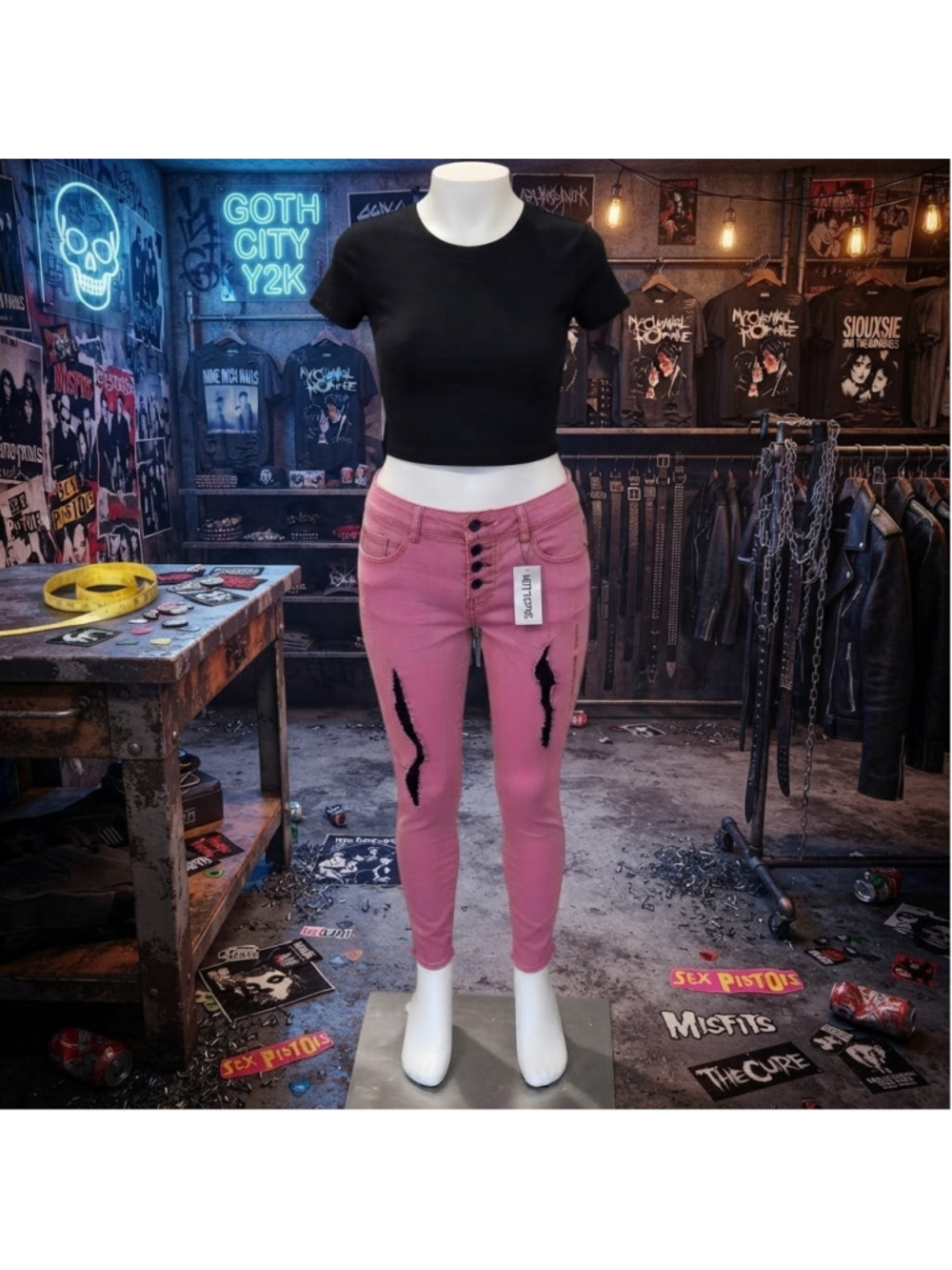 Hot Topic Y2K Lovesick Super Skinny Distressed Pink Jeans Pants Juniors 11 NWT
